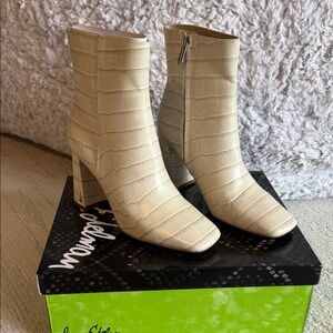 Sam Edelman Cream Croc-Embossed Ankle Boots